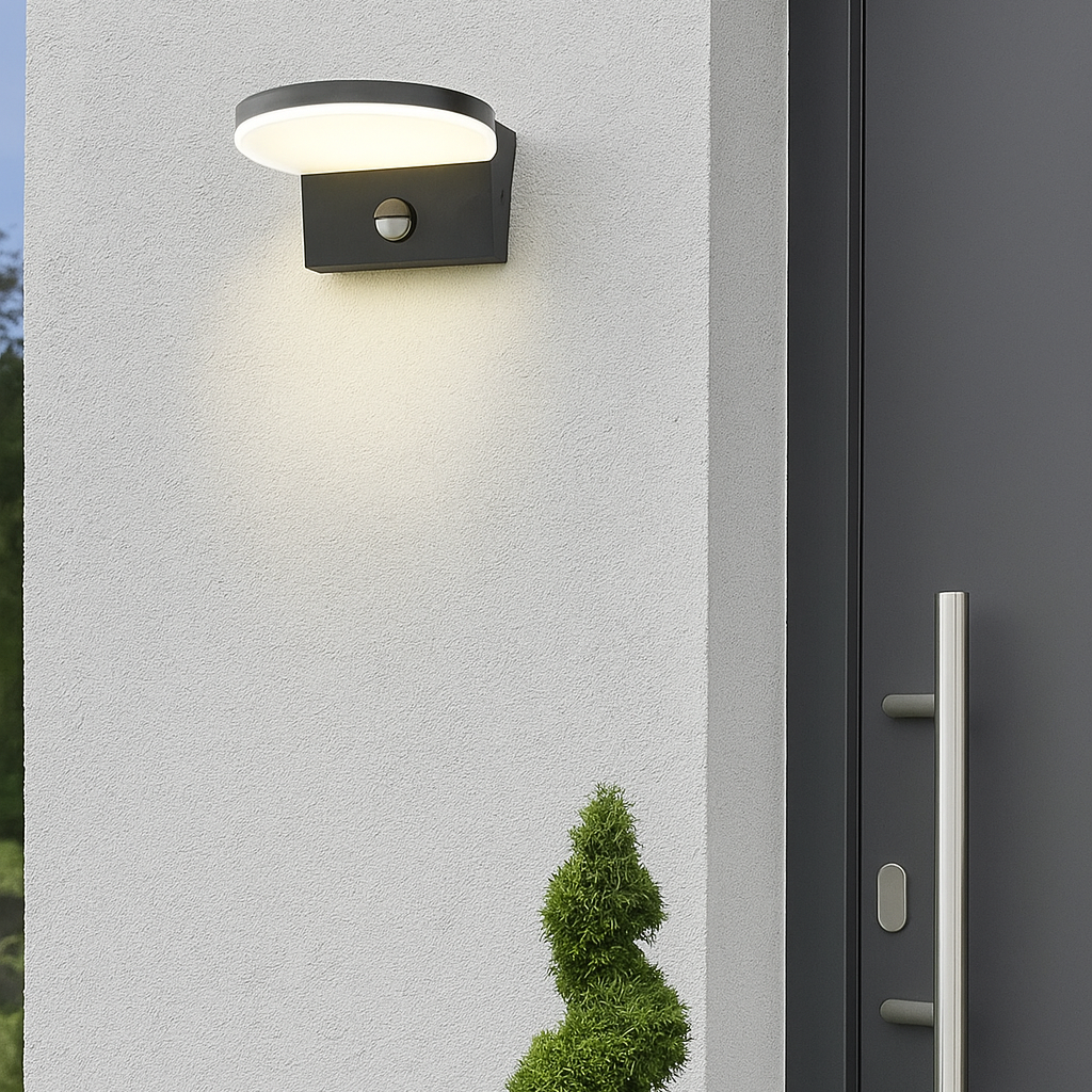 CGC AUBREY Black Curved PIR Motion Sensor LED Outdoor Wall Light 4000k Natural White Integrated LED IP54