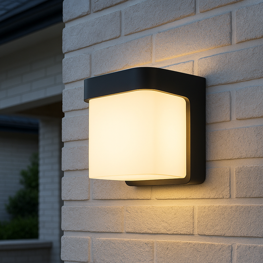 CGC RHEA Black LED Outdoor Wall Light Cube with Opal Diffuser IP65 Polycarbonate Coastal 4000K