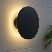 CGC BAILEY Black Round LED Outdoor Indoor Wall Light IP65 Back Lit Halo Polycarbonate Coastal