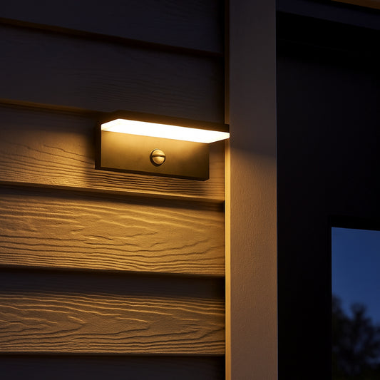 CGC Dallas Black Rectangular Outdoor Wall Light PIR Motion Sensor LED Opal Diffuser 3000k Warm White IP54