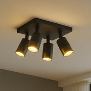 CGC PUZON Black & Gold GU10 Adjustable Four Heads Ceiling Spotlight Bar Light