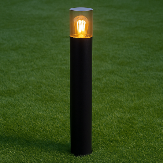 CGC BLUEBELL Black Outdoor Tall 80cm Post Light With Smoky Diffuser