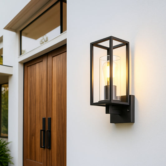 CGC CHLOE Up Black E27 Outdoor Wall Light Lantern Clear Diffuser IP54