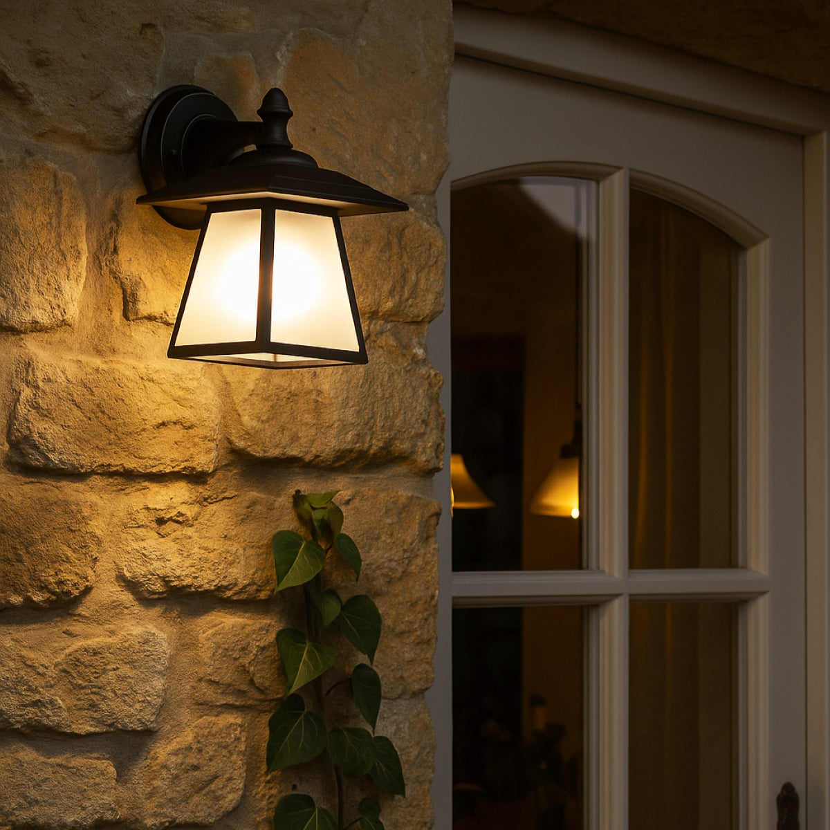 CGC CELINE Black Outdoor Wall Light Vintage Opal Diffuser E27 Standard Screw IP44