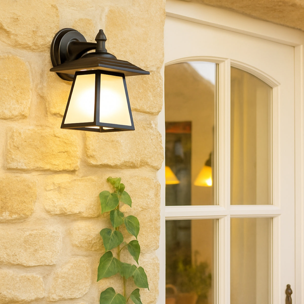 CGC CELINE Black Outdoor Wall Light Vintage Opal Diffuser E27 Standard Screw IP44