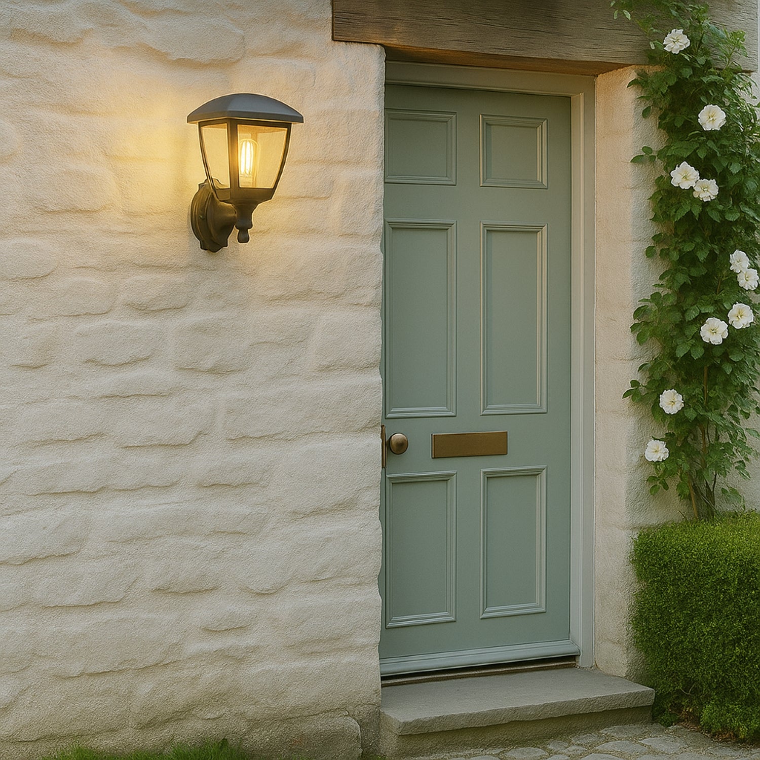 CGC NOVA Large Black Outdoor Wall Lantern Light PIR Motion Sensor with Clear Diffuser IP44 Polycarbonate Coastal