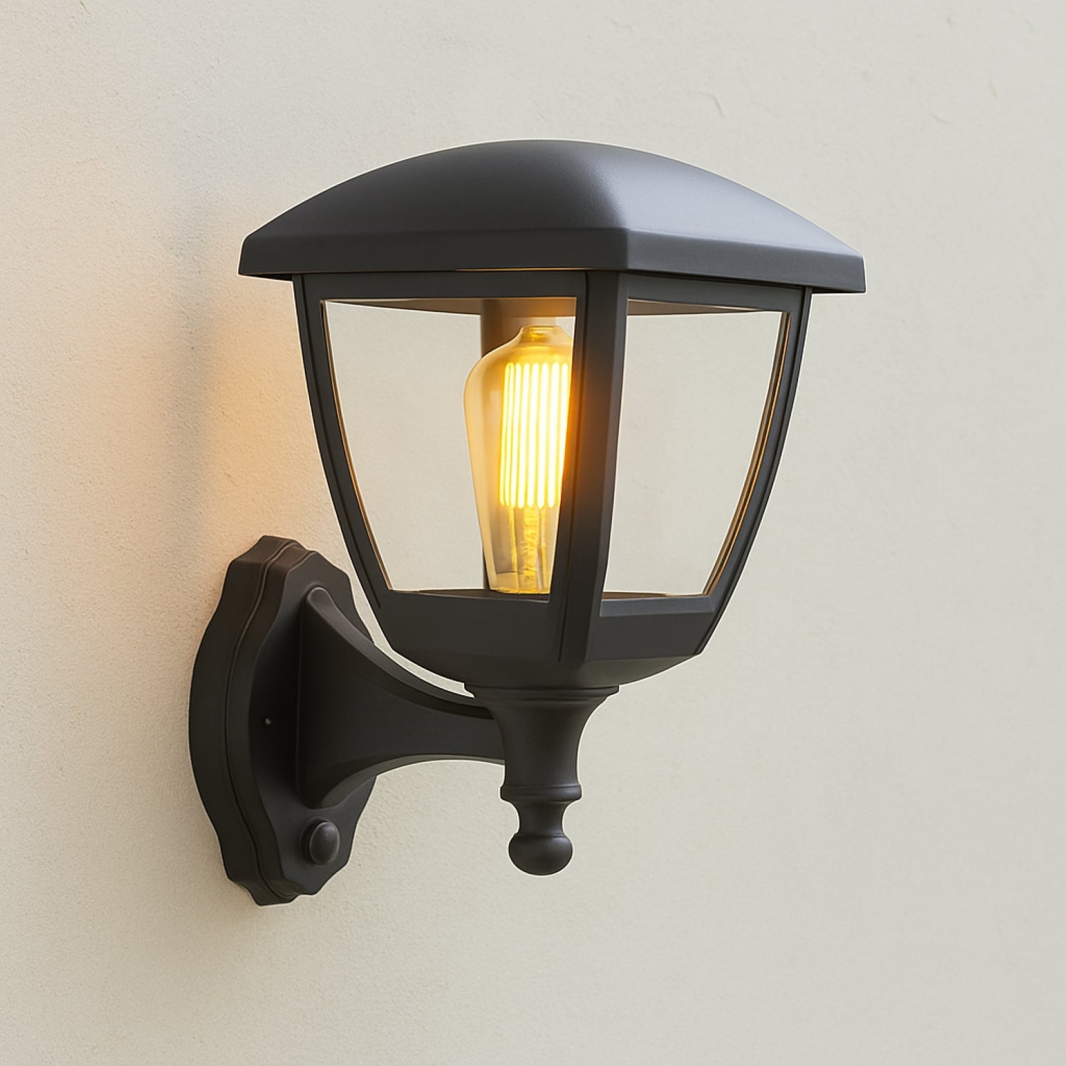 CGC NOVA Large Black Outdoor Wall Lantern Light PIR Motion Sensor with Clear Diffuser IP44 Polycarbonate Coastal