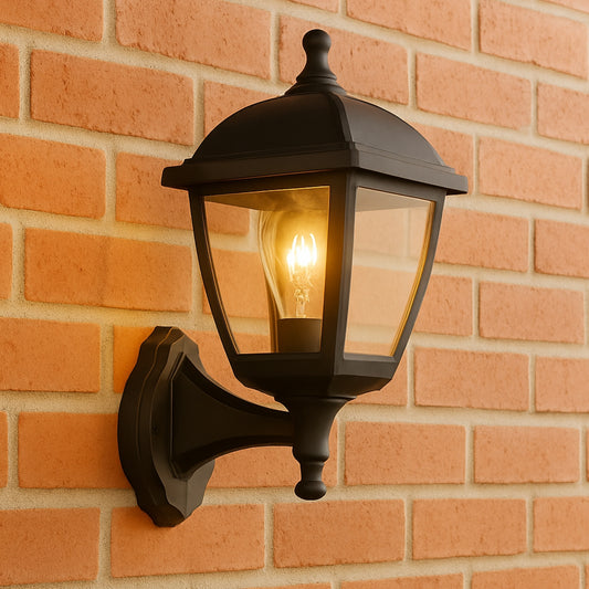 CGC MYRA Large Black Outdoor Wall Lantern Light with Clear Diffuser IP44 Polycarbonate Coastal