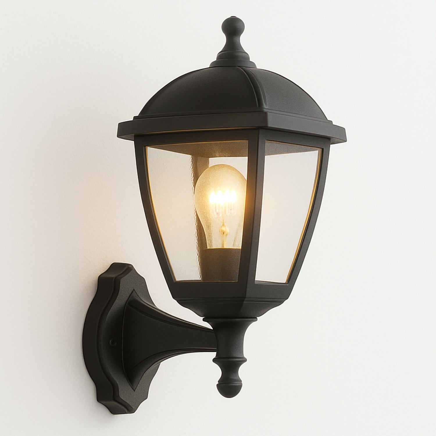 CGC MYRA Large Black Outdoor Wall Lantern Light with Clear Diffuser IP44 Polycarbonate Coastal