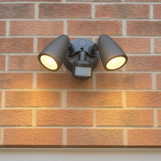 CGC MARTHA II Black Double Floodlight With Sensor LED Outdoor