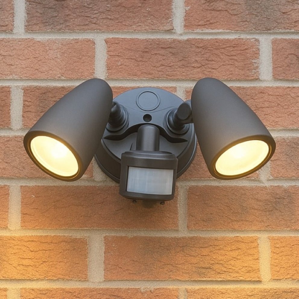 CGC MARTHA II Black Double Floodlight With Sensor LED Outdoor