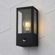 CGC Dave PIR Motion Sensor Black E27 Outdoor Wall Light Box Lantern Clear Diffuser IP54