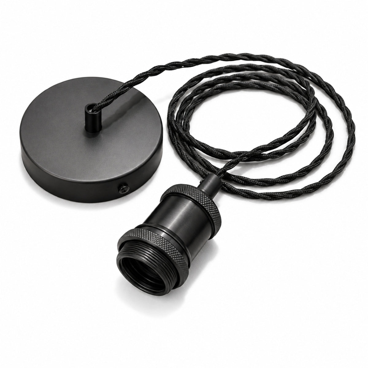 CGC Lacey Matt Black with Black Twisted 1.5m Adjustable E27 Ceiling Cable Pendant and Matching Ceiling Rose
