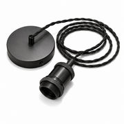CGC Lacey Matt Black with Black Twisted 1.5m Adjustable E27 Ceiling Cable Pendant and Matching Ceiling Rose