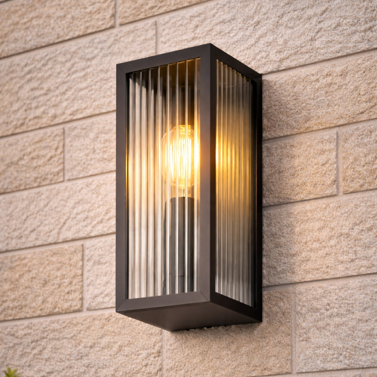 CGC STELLA Bevelled Glass Black E27 Outdoor Box Wall Light