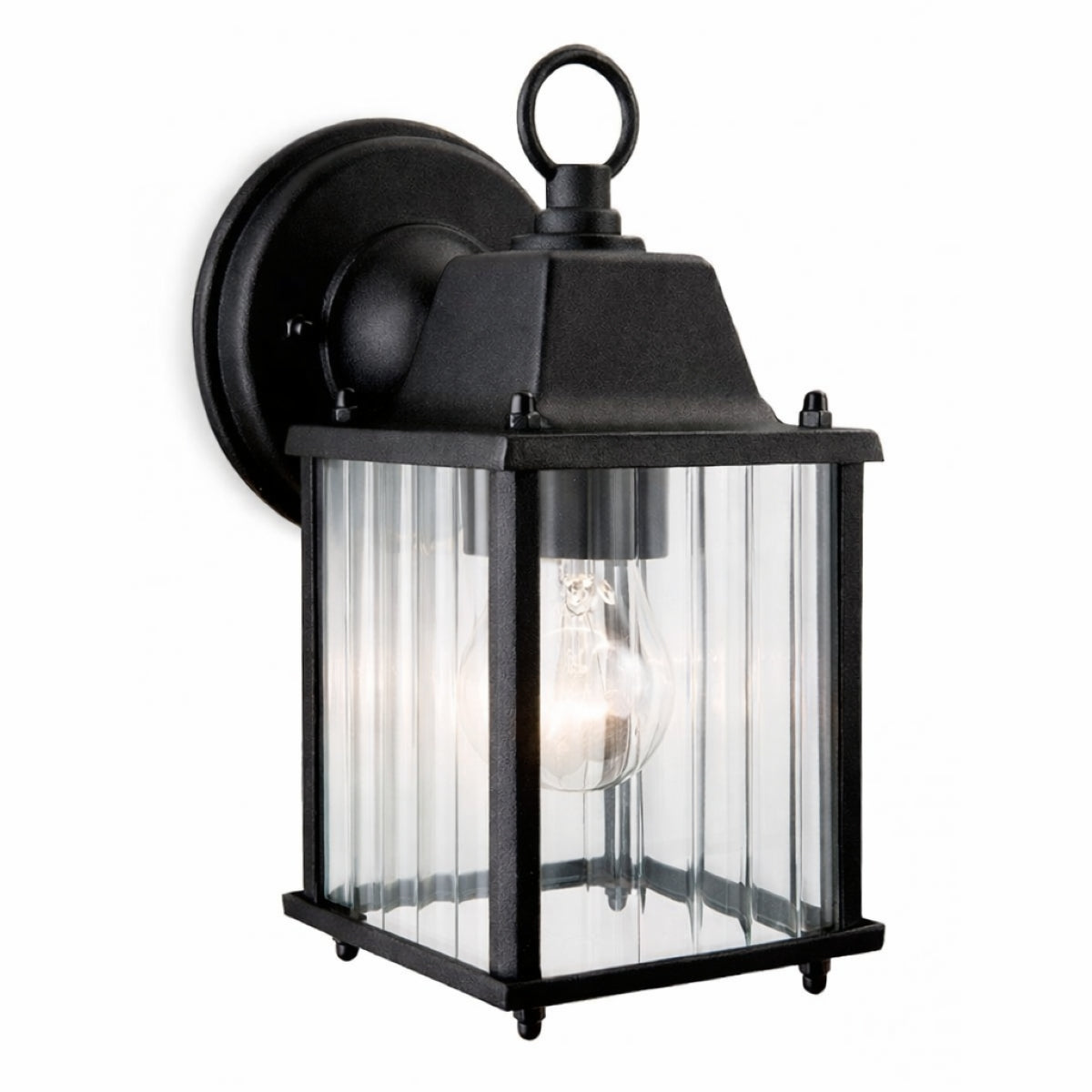 CGC Santiago Mini Black Coach Lantern Wall Light with Ribbed Glass