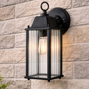 CGC Santiago Black Coach Lantern Wall Light with Ribbed Glass