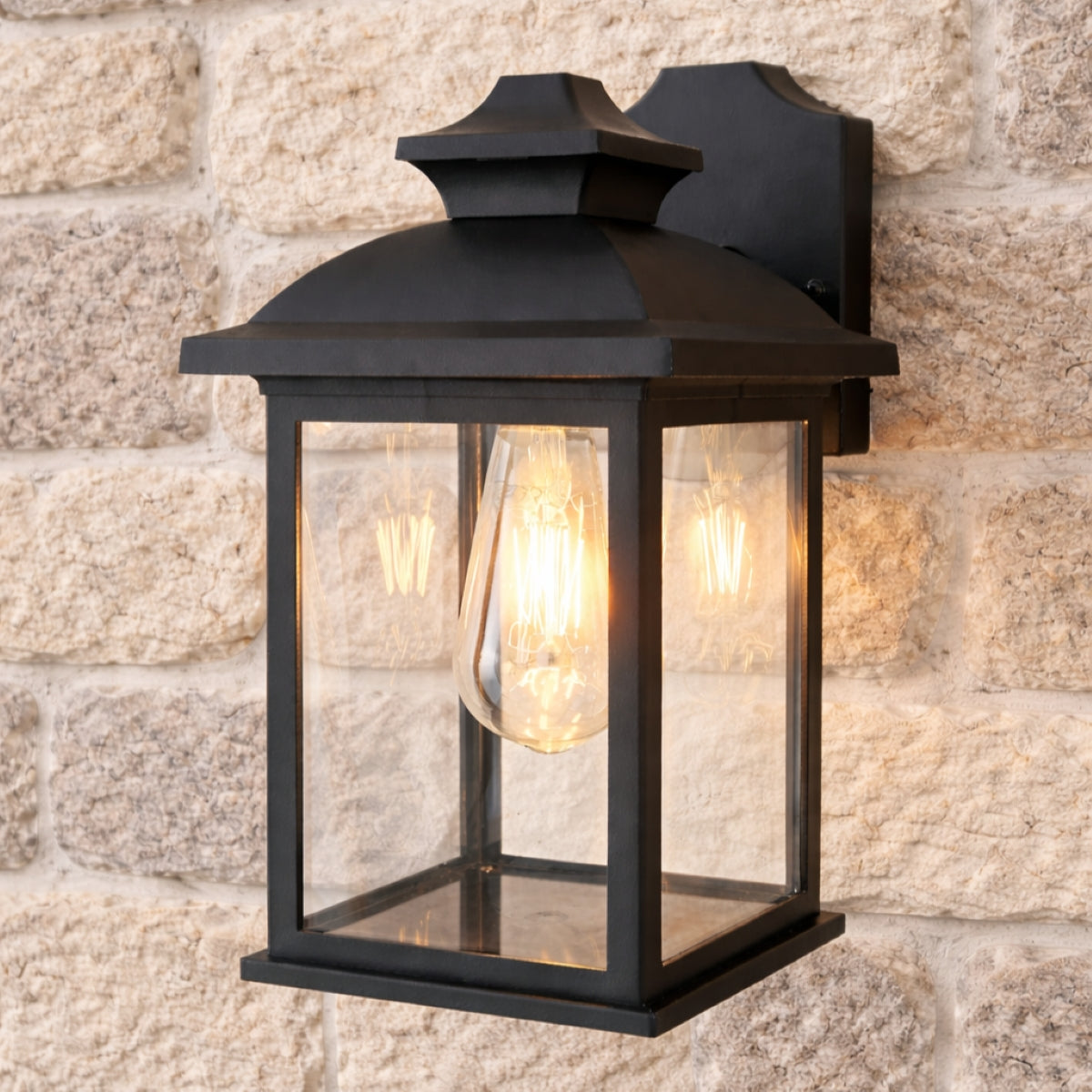 CGC LILLIAN Black Rectangle Mounted Outdoor Wall Lantern Light