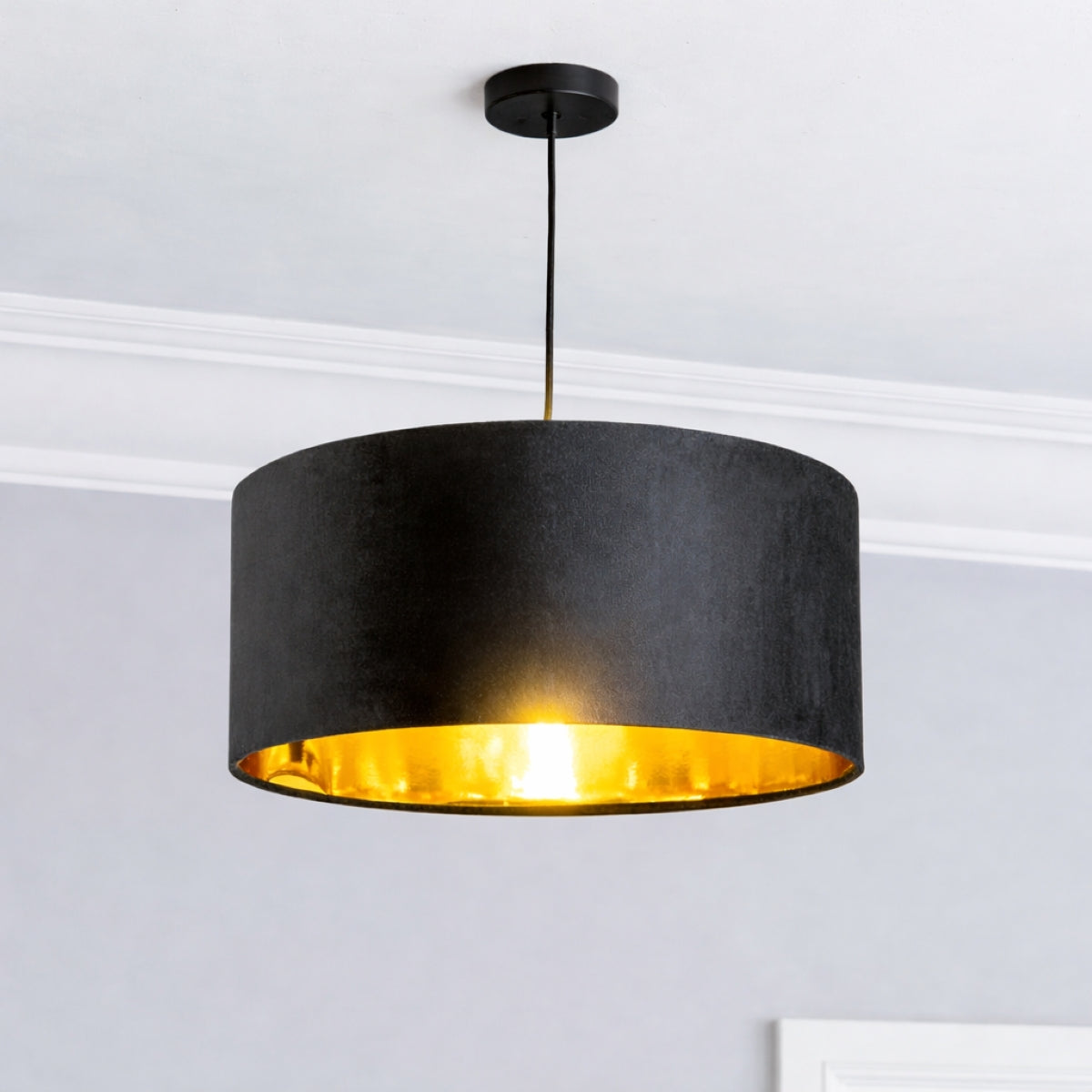 CGC MILANO Black & Gold Large Oversized Velvet Fabric Lamp Shade