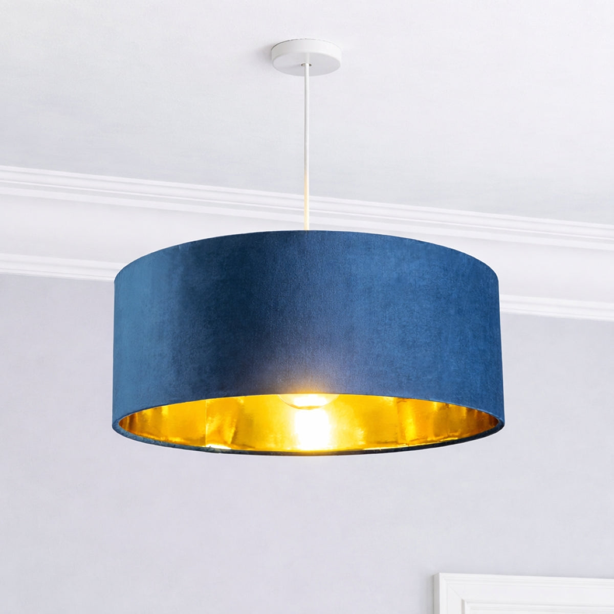 CGC MILANO Navy Blue & Gold Oversized Large Velvet Fabric Lamp Shade