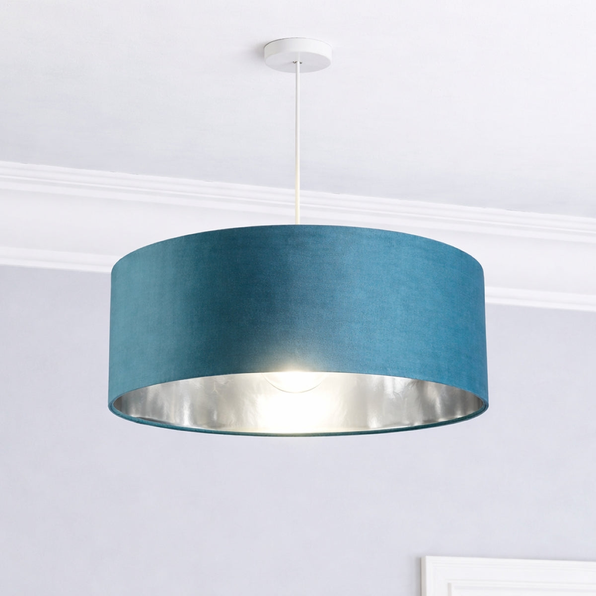 CGC MILANO Teal & Silver Large Oversized Velvet Fabric Lamp Shade