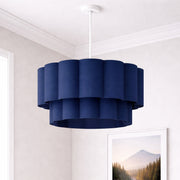 CGC Selina Scalloped Two Tier Navy Drum Lampshade Large 48cm
