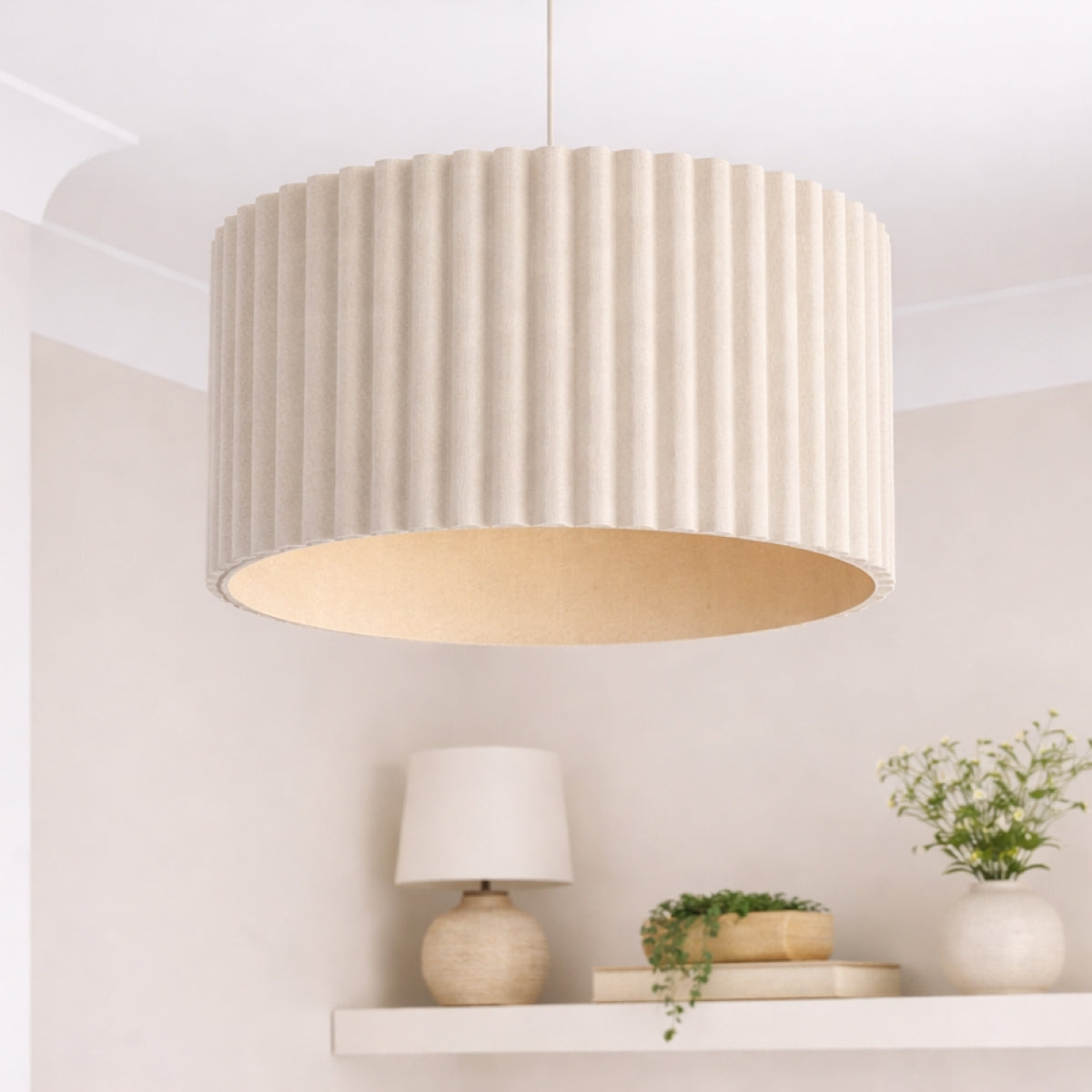 CGC Allegra Oatmeal Linen Fine Scallop Extra Large Drum Lampshade