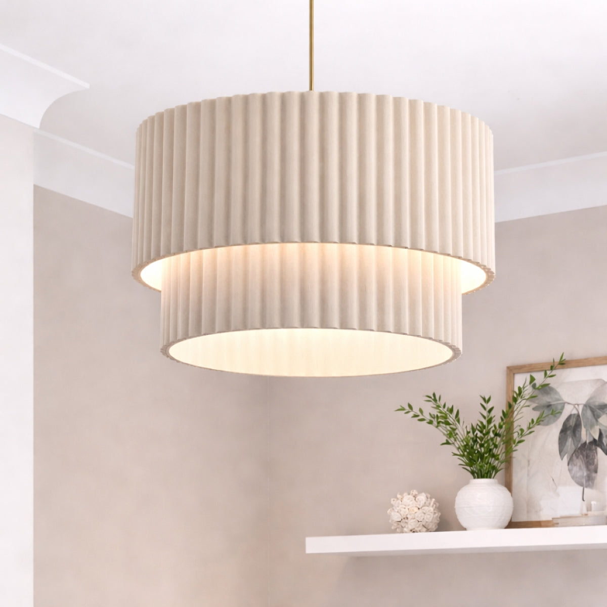 CGC Allegra Oatmeal Linen Fine Scallop Two Tier Extra Large Layer Drum Lampshade