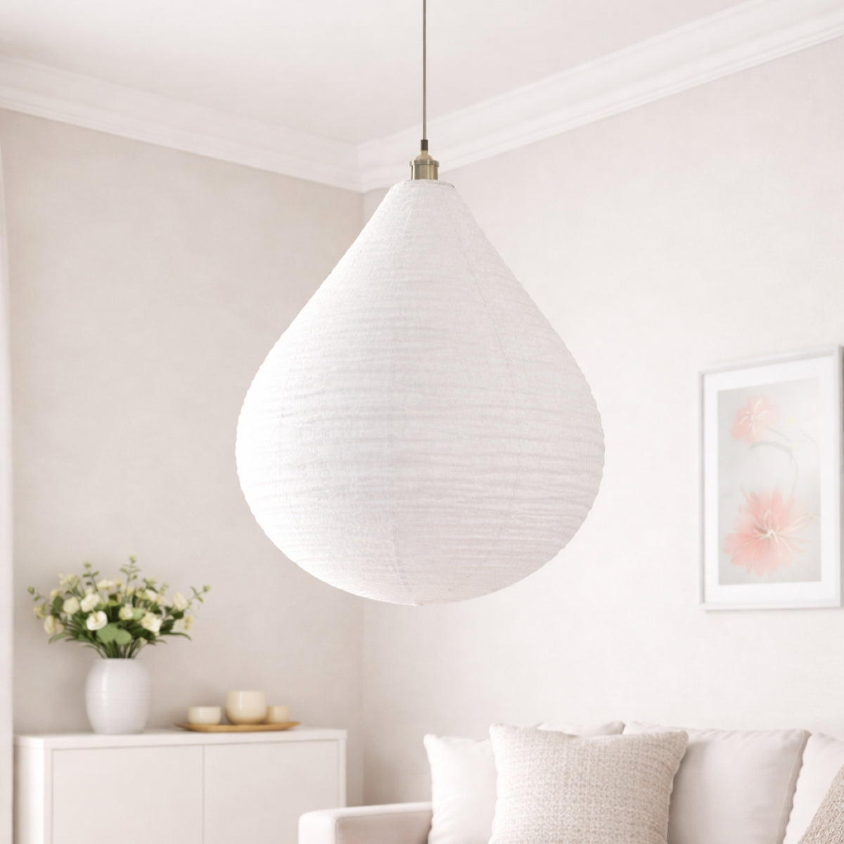 Mabel White Linen Large Teardrop Shape Easy Fit Hand Made Lampshade