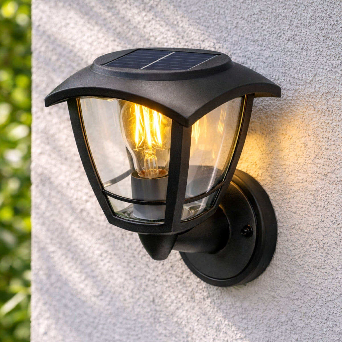CGC LARA Black Solar Outdoor Wall Lantern Traditional Filament LED Warm White Light IP44