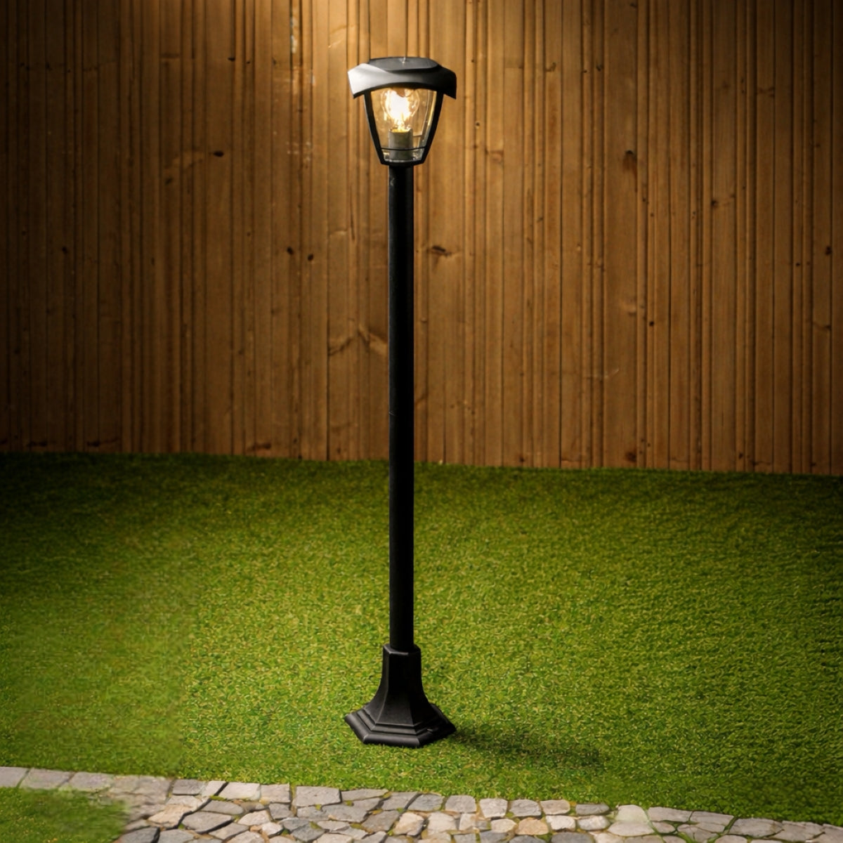 CGC LARA Black Solar Outdoor Post Light Bollard Traditional Filament LED Warm White Light IP44