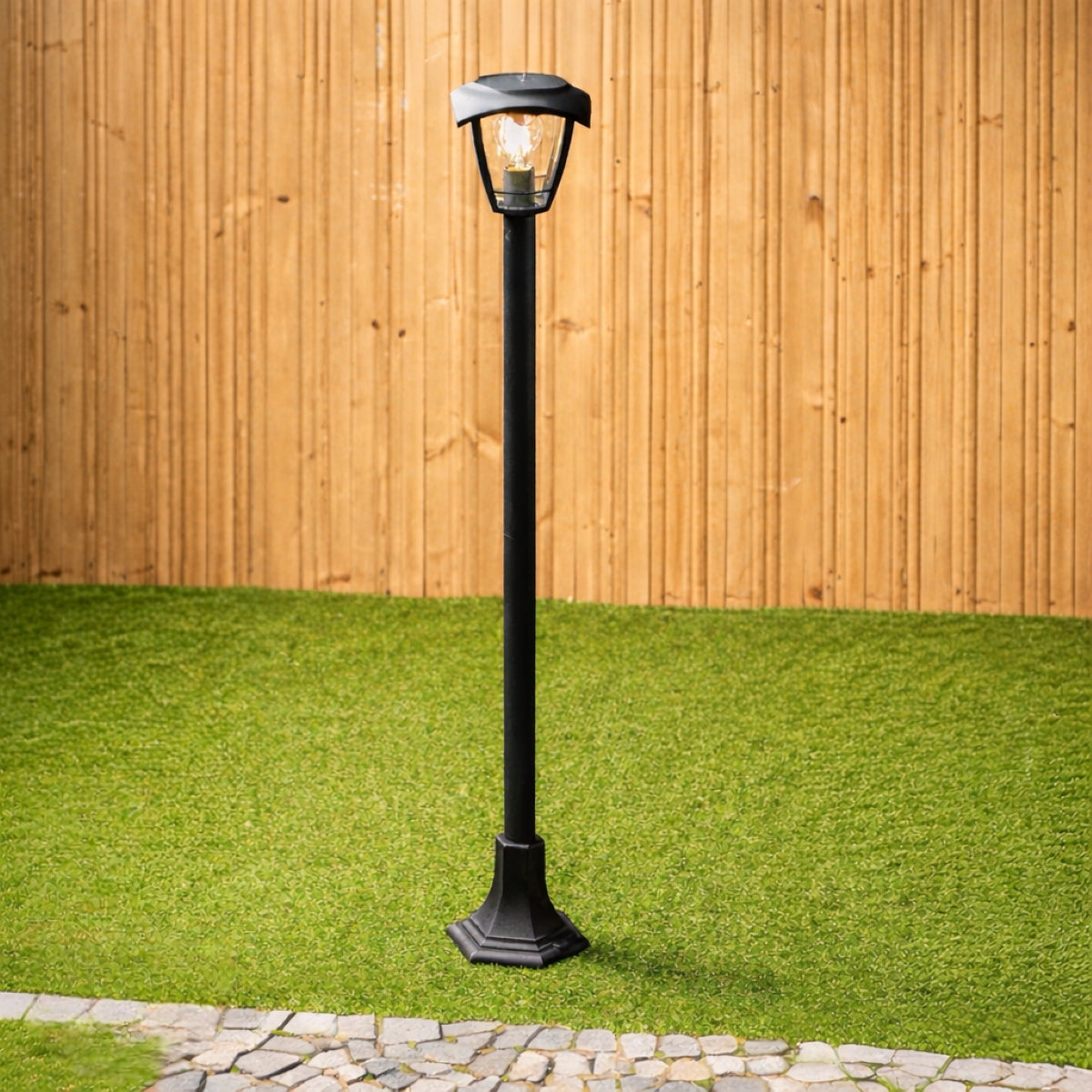 CGC LARA Black Solar Outdoor Post Light Bollard Traditional Filament LED Warm White Light IP44