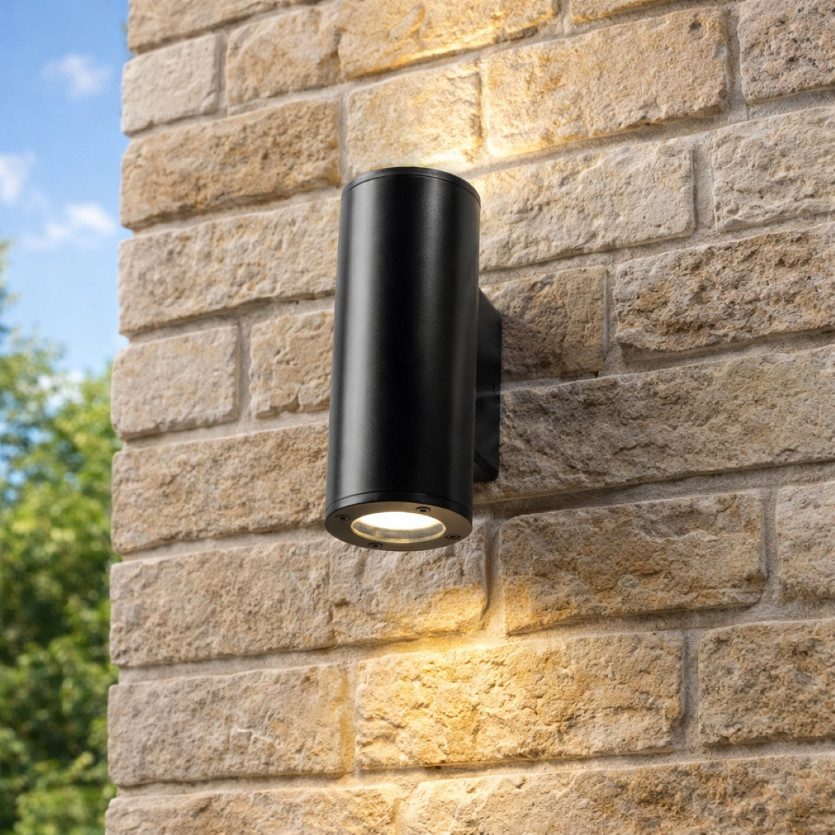 CGC SHERRI Black Cylinder Outdoor Up and Down Wall Light