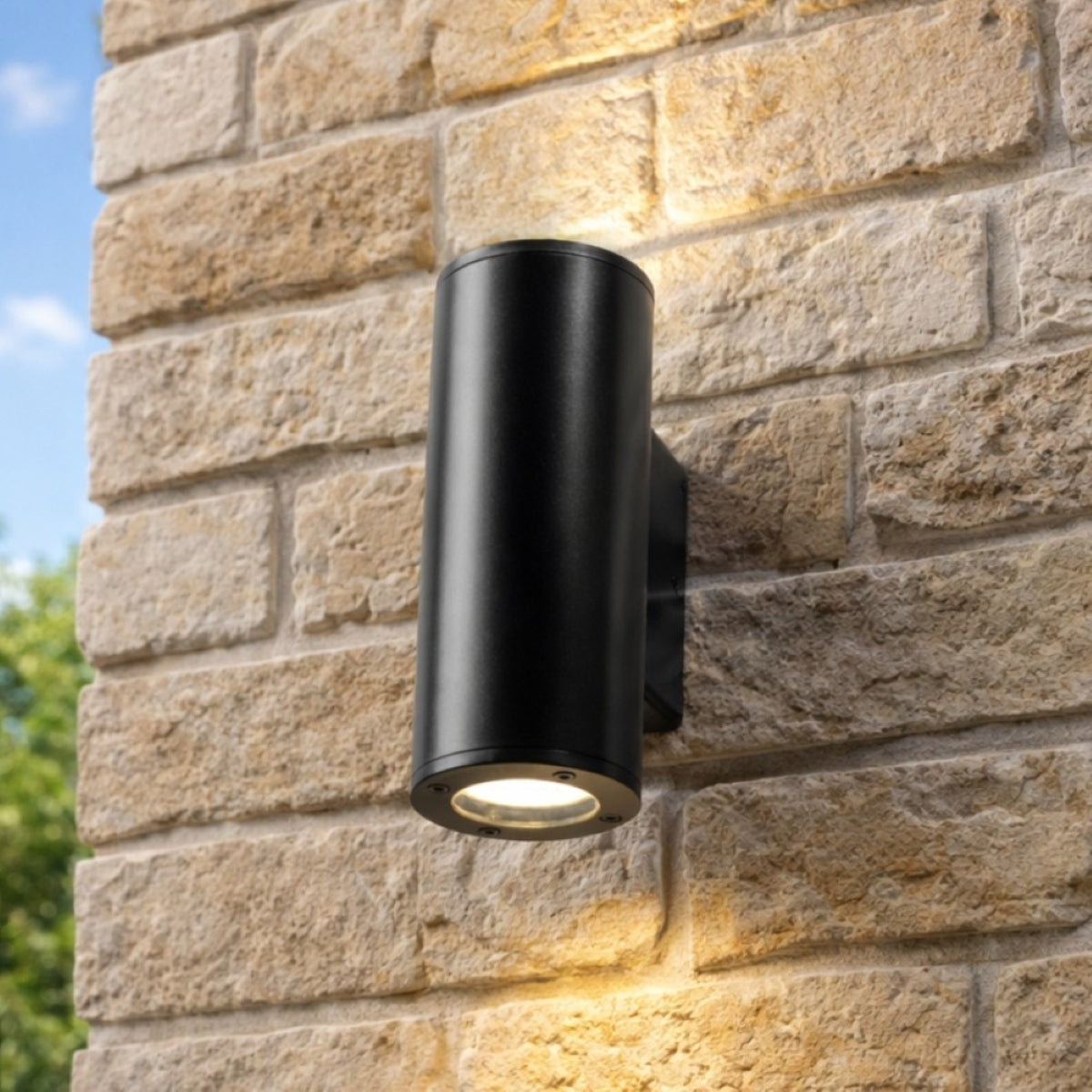 CGC SHERRI Black Cylinder Outdoor Up and Down Wall Light