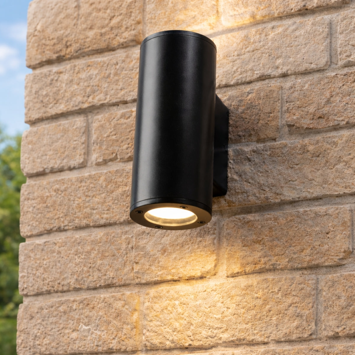 CGC SHERRI Black Cylinder Outdoor Up and Down Wall Light