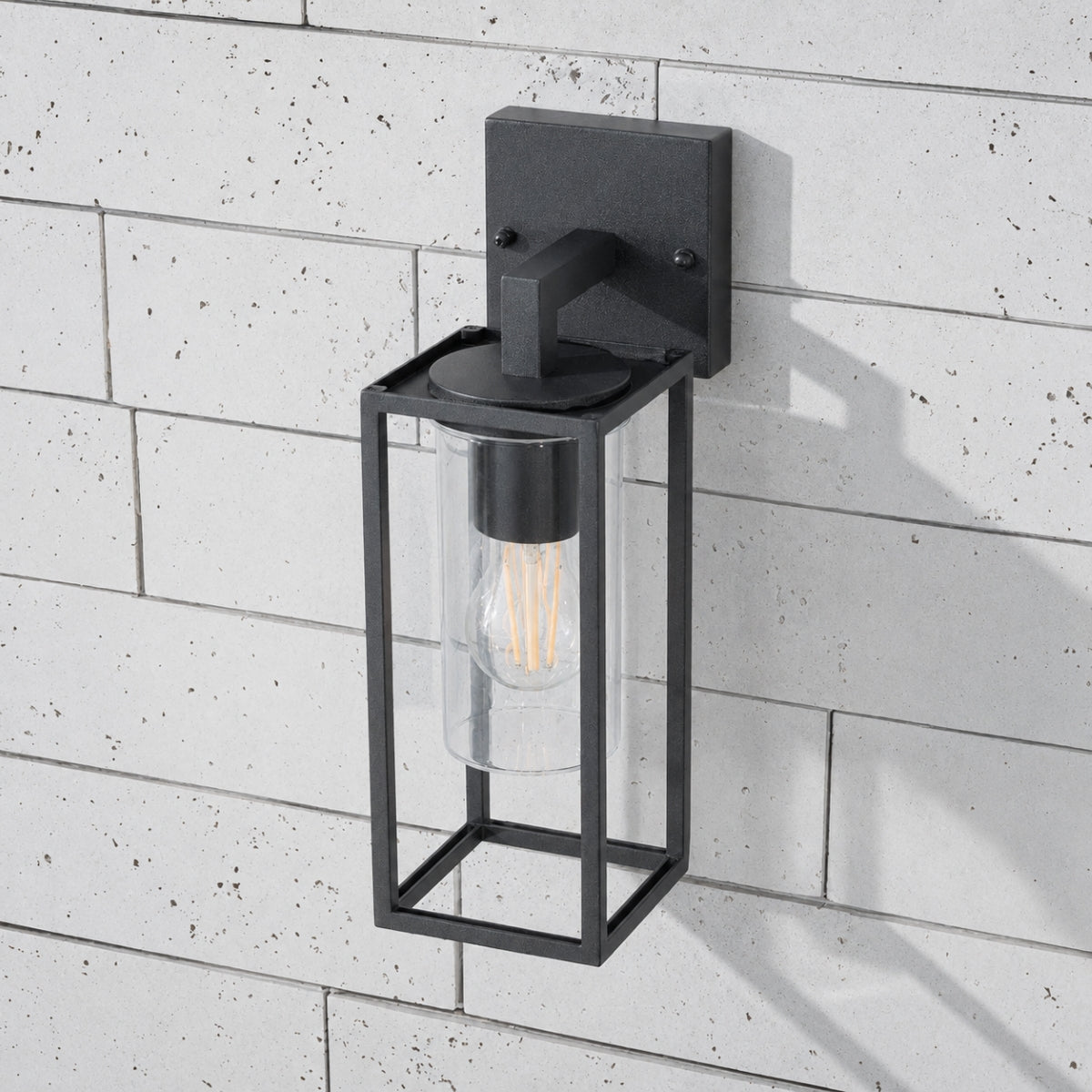 CGC CHLOE Down Black E27 Outdoor Wall Light Lantern Clear Diffuser IP54 Down