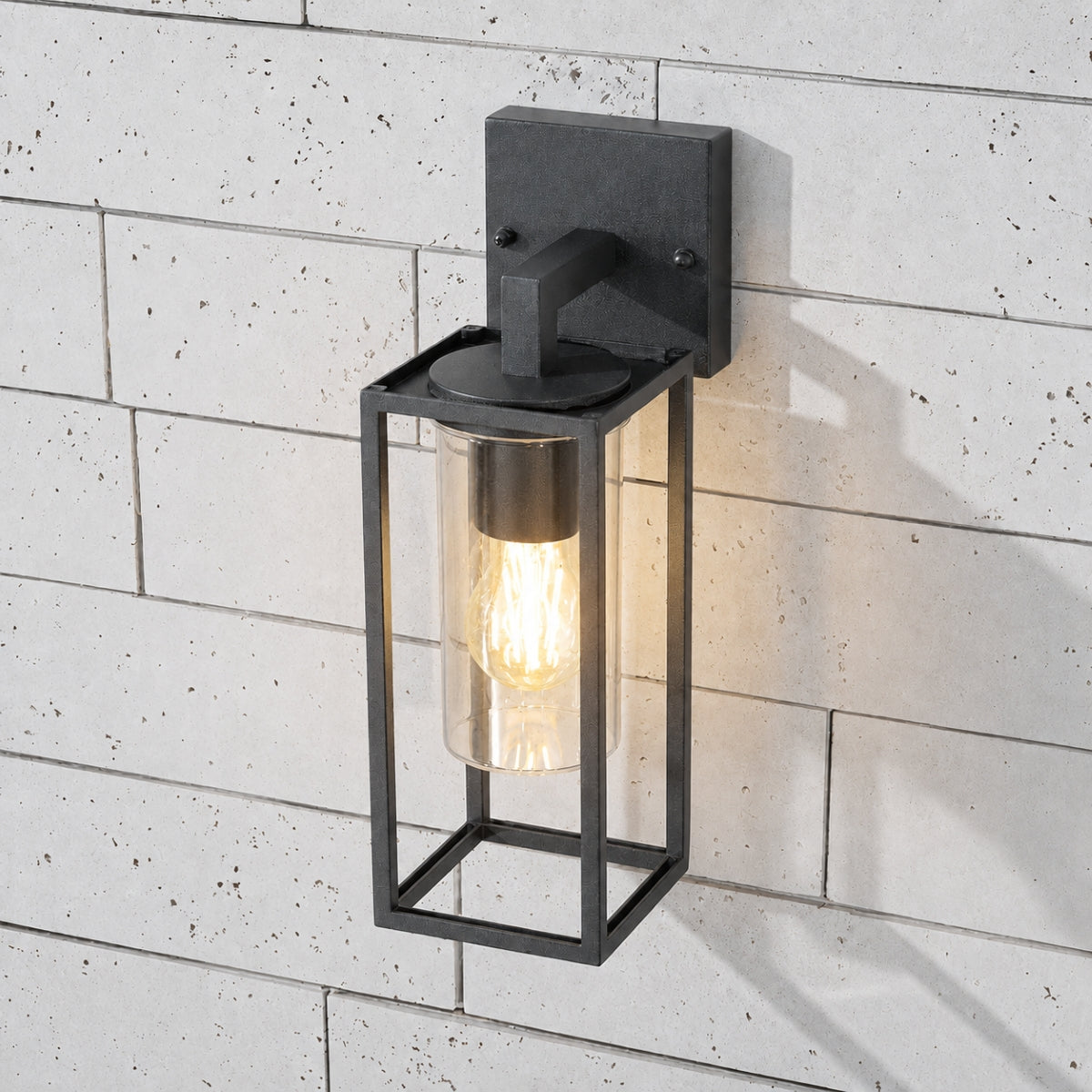 CGC CHLOE Down Black E27 Outdoor Wall Light Lantern Clear Diffuser IP54 Down