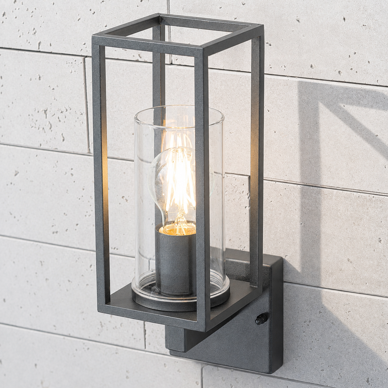 CGC CHLOE Up Black E27 Outdoor Wall Light Lantern Clear Diffuser IP54