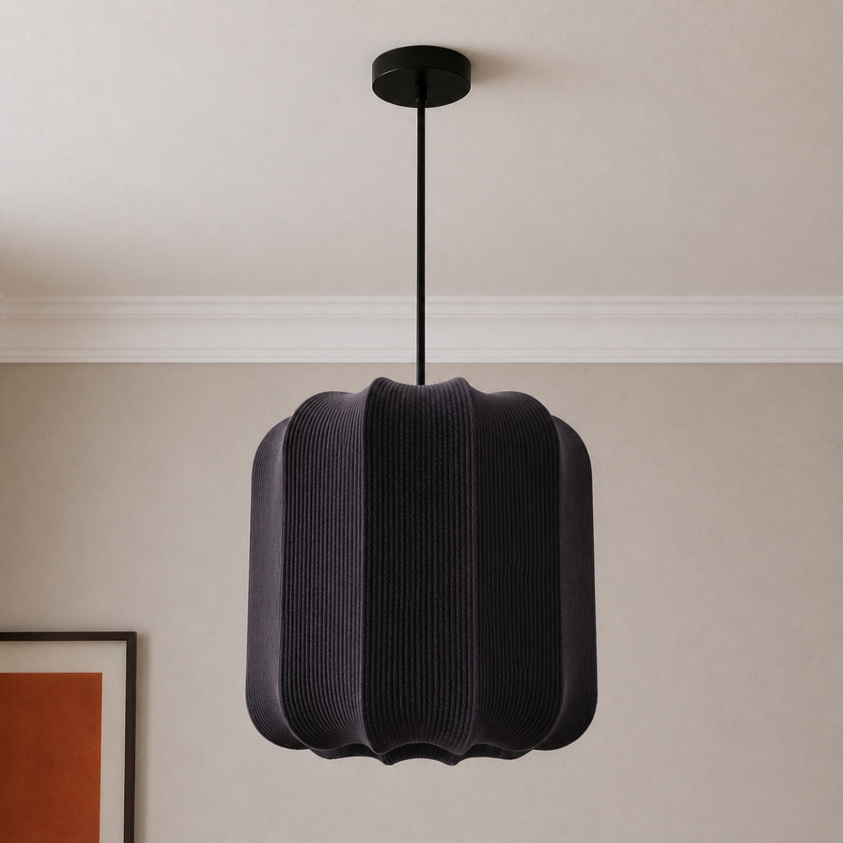 CGC LILA Black Cylinder Ribbed Stretch Cotton Fabric Lampshade