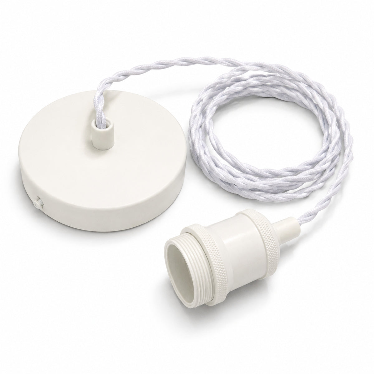 CGC Lacey Matt White with White Twisted 1.5m Adjustable E27 Ceiling Cable Pendant and Matching Ceiling Rose