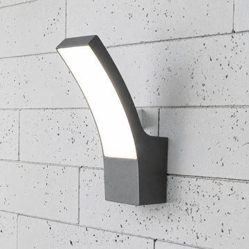 CGC MILLIE Anthracite Dark Grey Curved LED Wall Light Diecast Aluminium Opal Diffuser 4000k IP54
