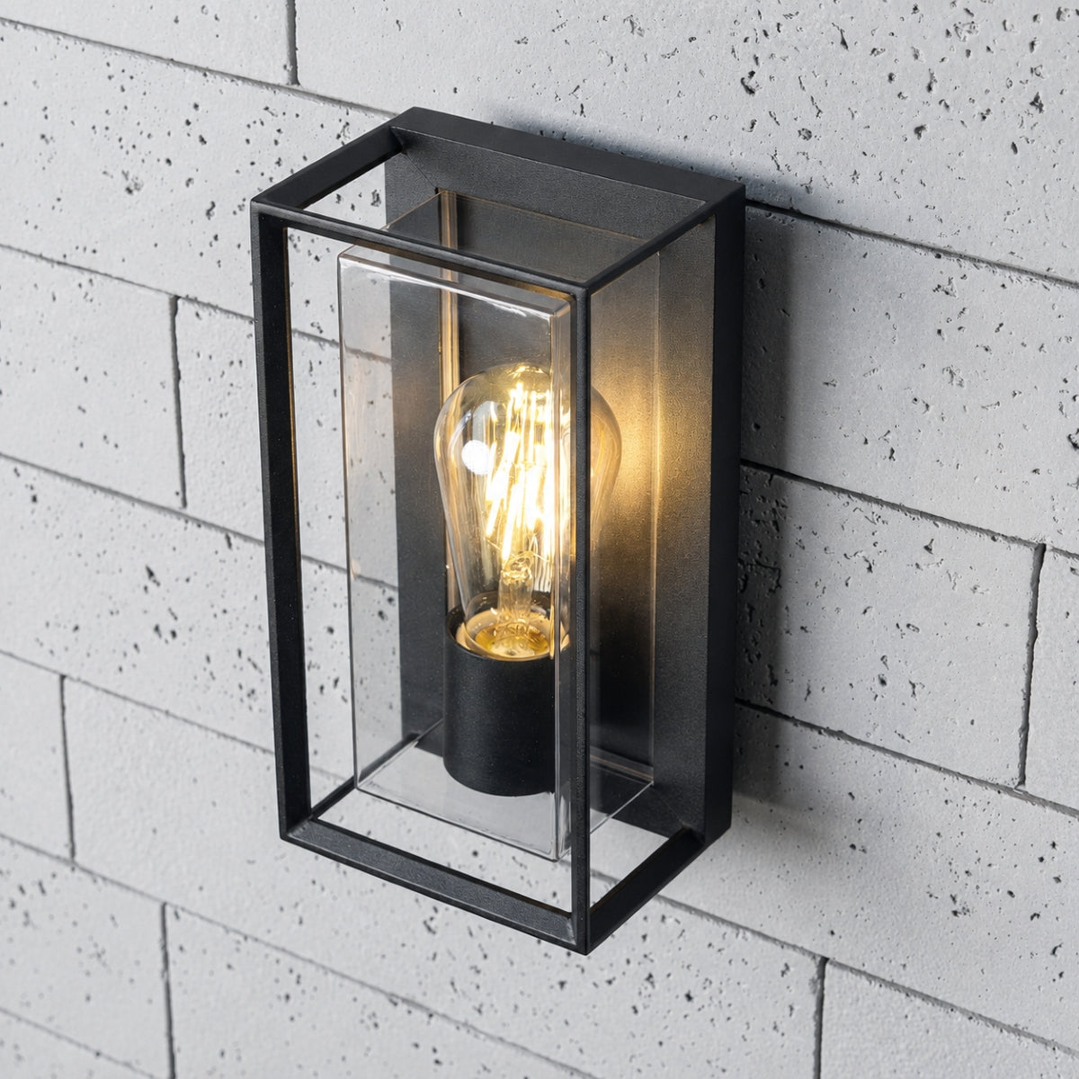 CGC FLORIANA Black Outdoor Wall Light Clear Diffuser E27 Standard Screw IP54