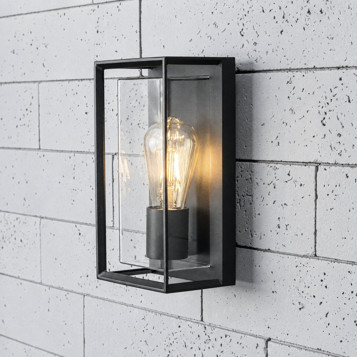 CGC FLORIANA Black Outdoor Wall Light Clear Diffuser E27 Standard Screw IP54