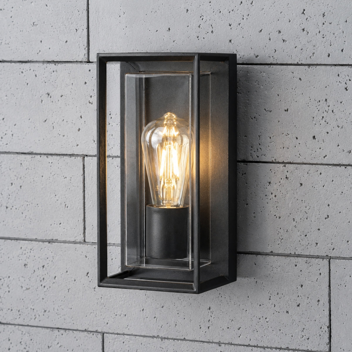 CGC FLORIANA Black Outdoor Wall Light Clear Diffuser E27 Standard Screw IP54