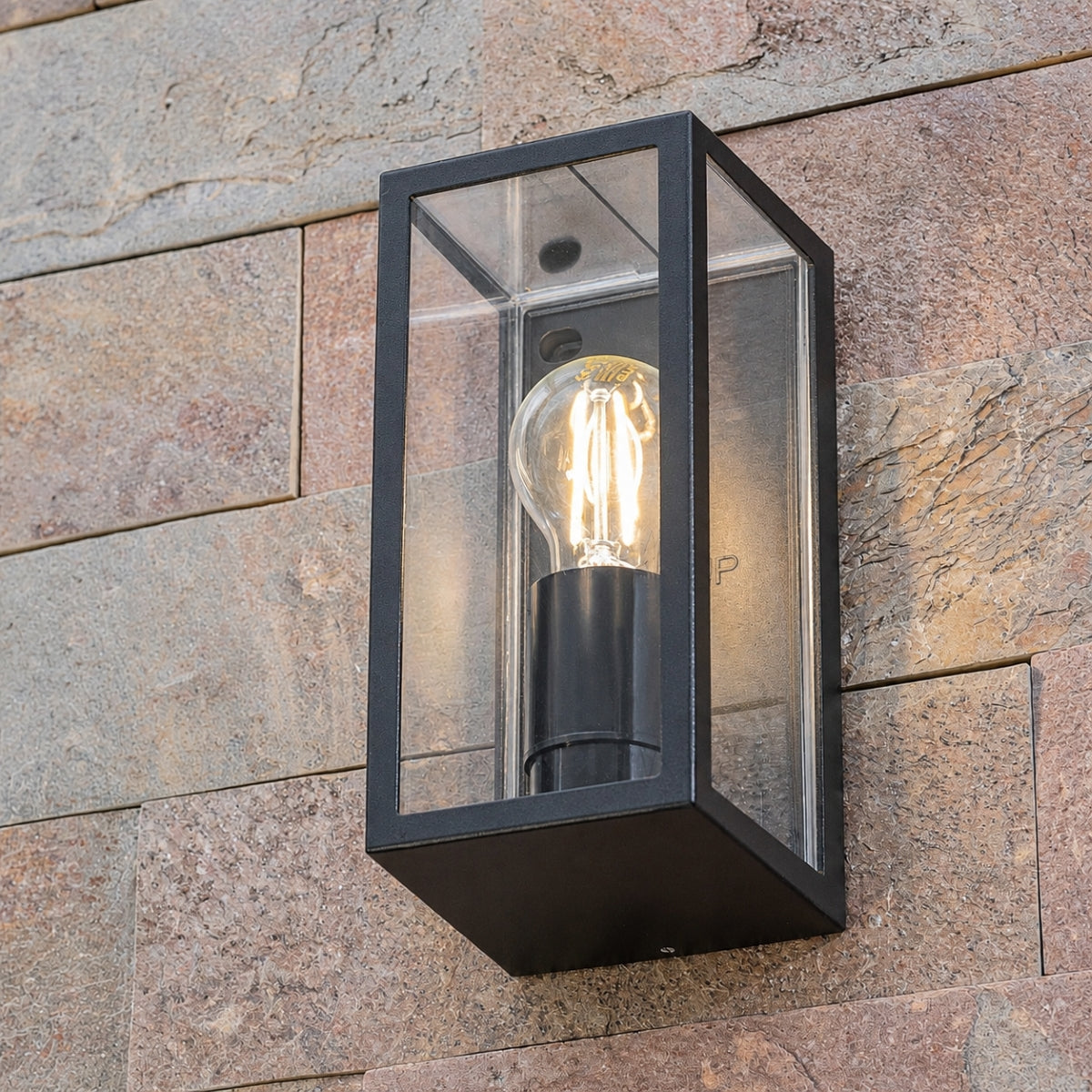CGC MARINA Black E27 Outdoor Wall Light Box Lantern Clear Diffuser IP44