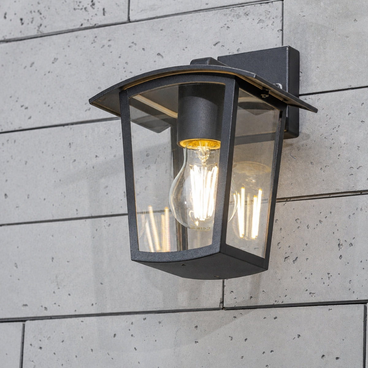 CGC ALLY Black E27 Outdoor Wall Light Lantern Clear Diffuser IP44 Down