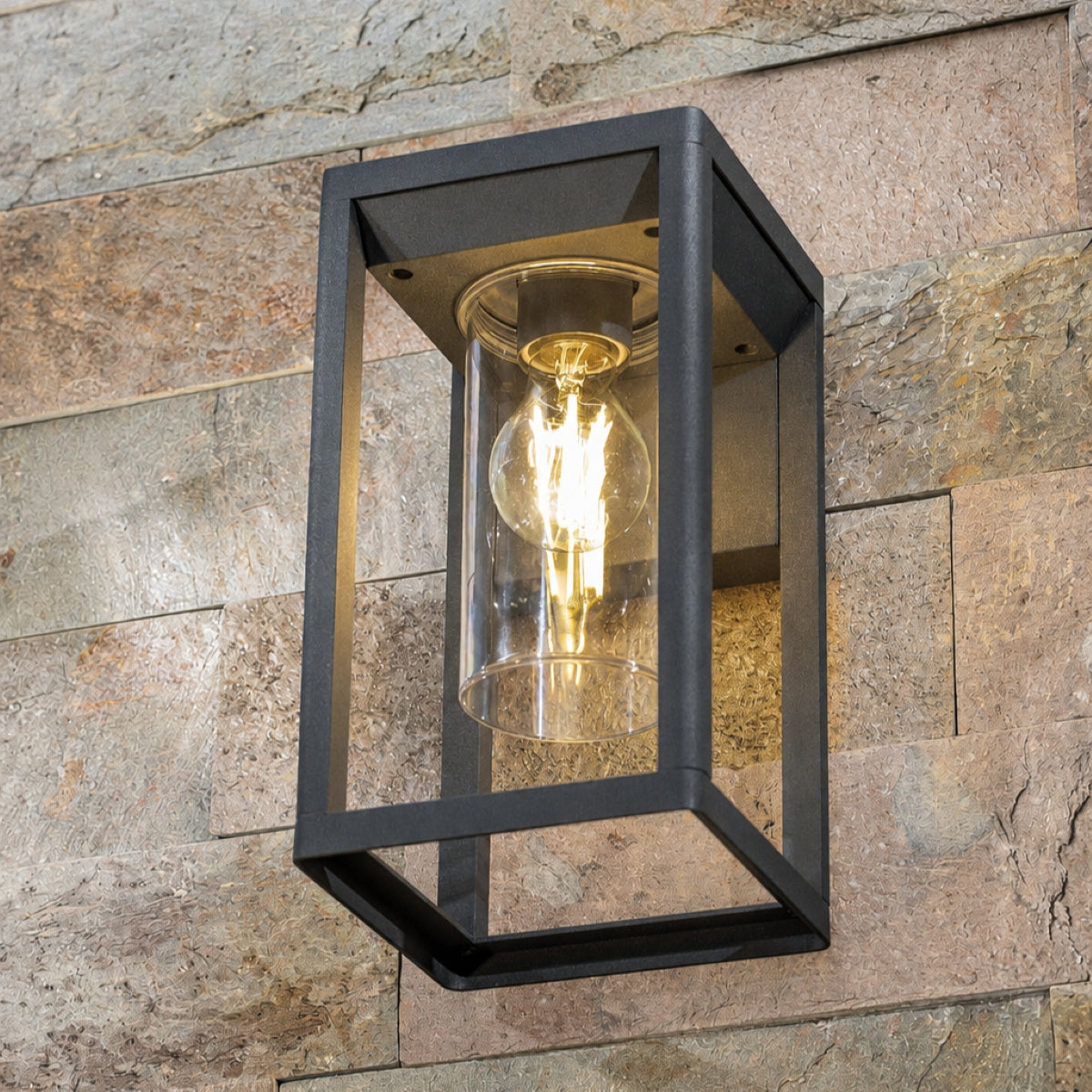 CGC MADDISON Anthracite Grey E27 Outdoor Wall Light Lantern Clear Diffuser IP54