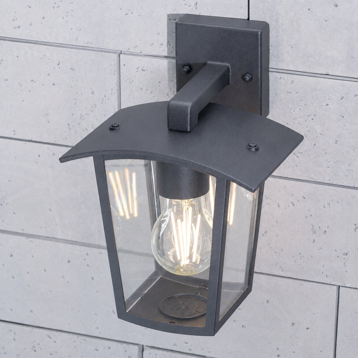 CGC ALLY Black E27 Outdoor Wall Light Lantern Clear Diffuser IP44 Down