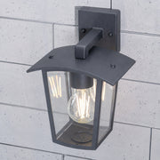 CGC ALLY Black E27 Outdoor Wall Light Lantern Clear Diffuser IP44 Down