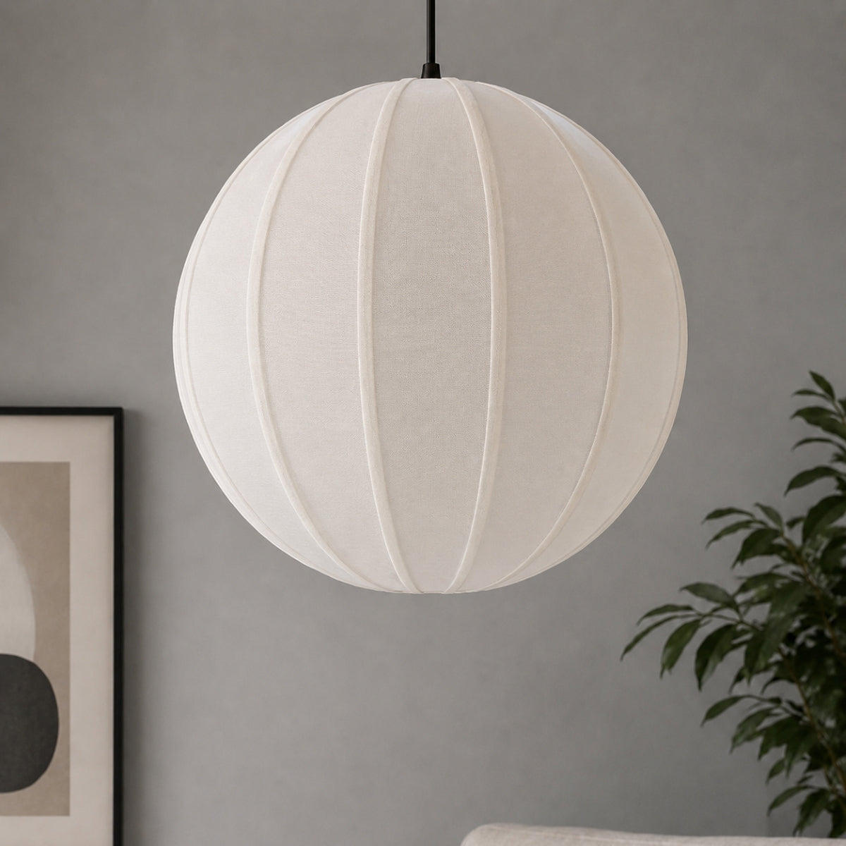 CGC Anica White Round Globe Stretched Fine Cotton Fabric Lampshade